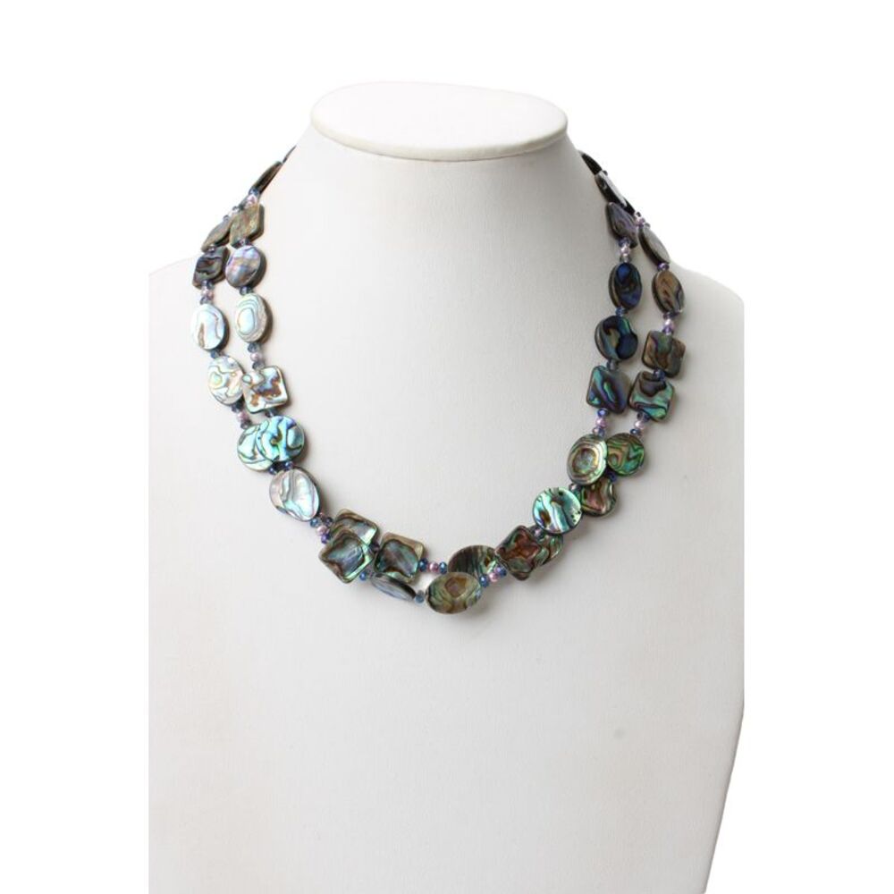 Designer Womens Gold Vermeil Abalone+Pearl+Glass 2 Layer Necklace 21" 55.8g